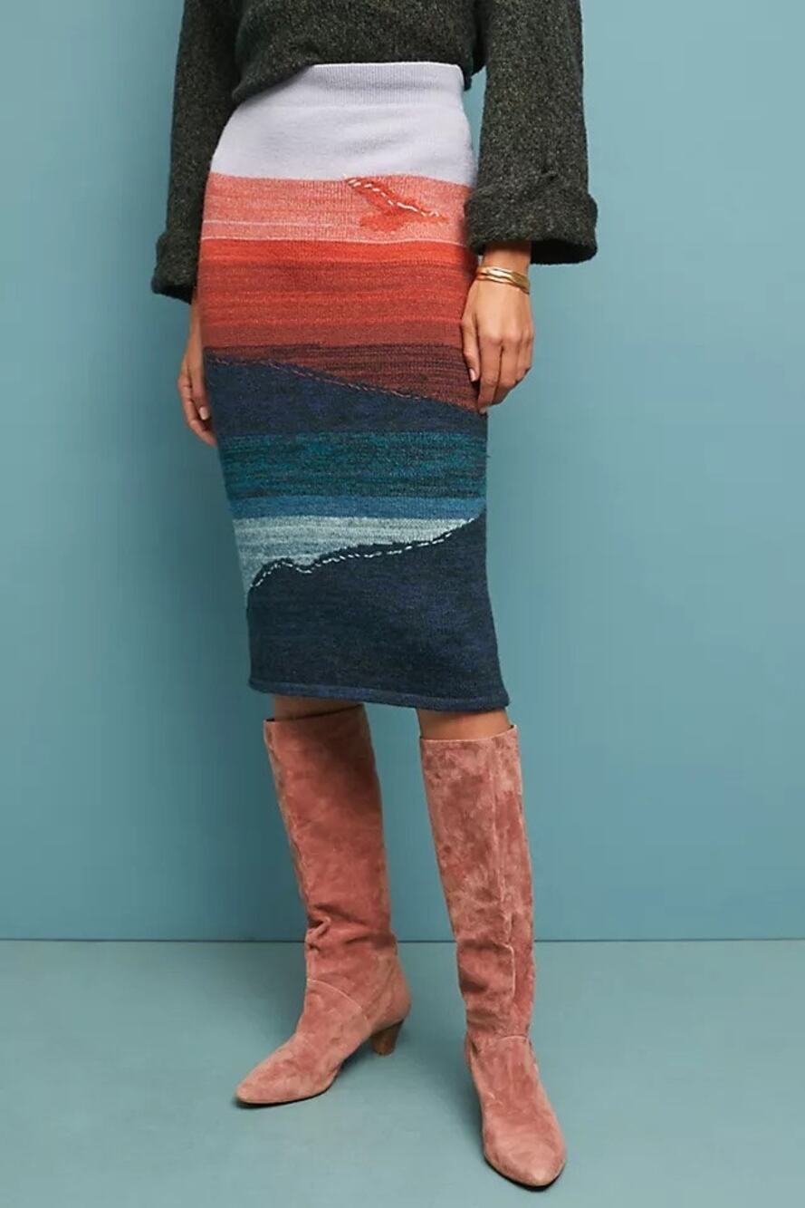 Anthropologie Akemi + Kin Wool Scenic Sweater Skirt Boho Cottage Hygge Cabincore